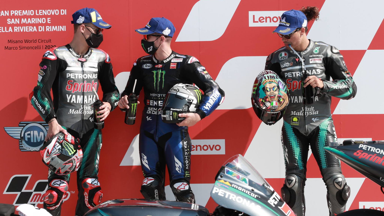 Fabio Quartararo Maverick Vinales Franco Morbidelli , San Marino MotoGP. 12 September 2020